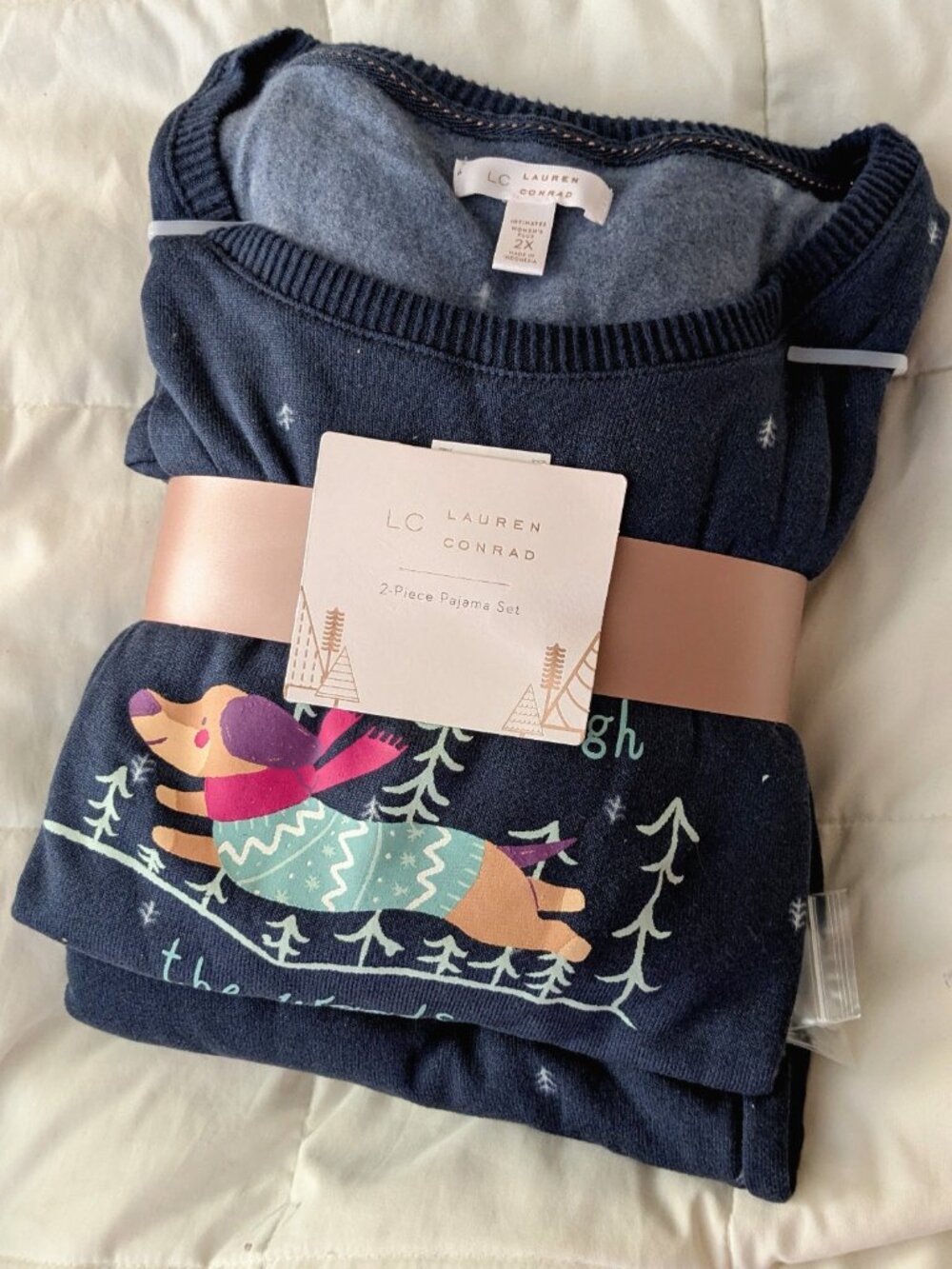 NWT LC Lauren Conrad 2-Piece Lounge Pajama Set Navy Winter Plus Size 2X 20W 22W